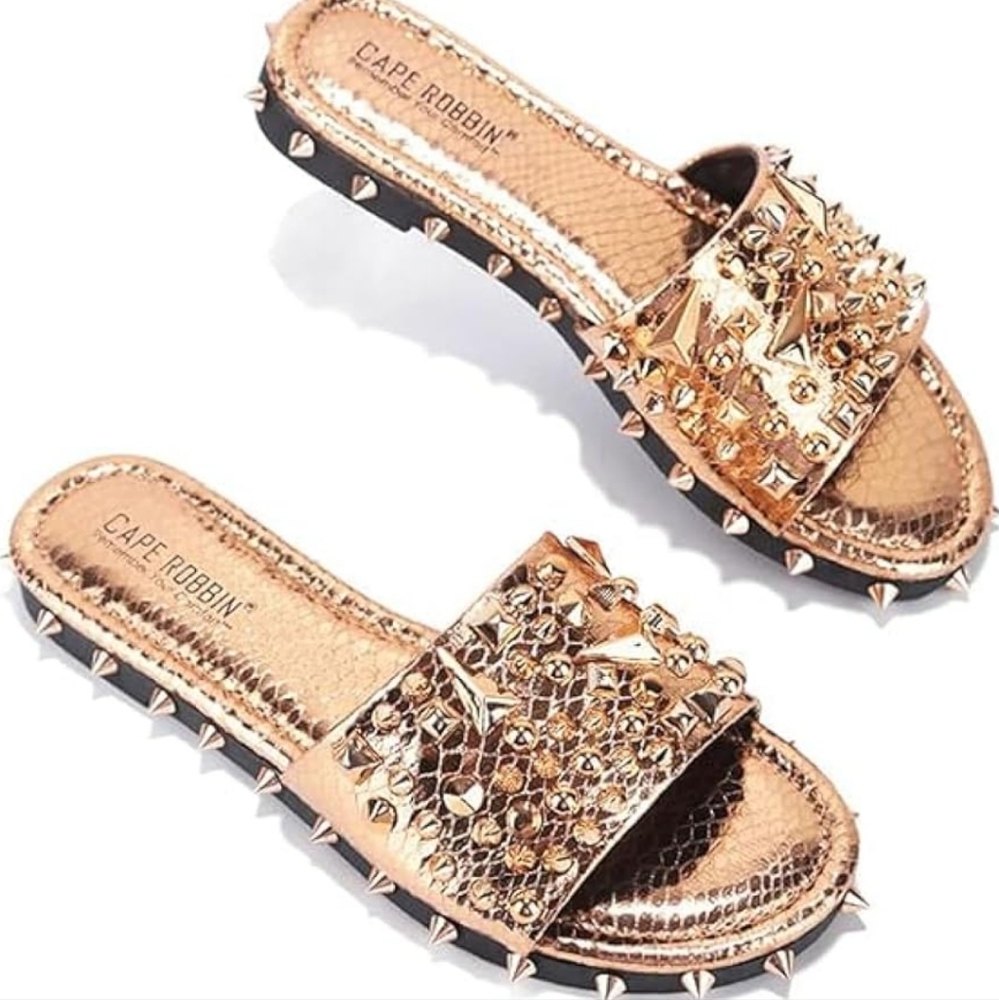 Rose Gold stuffed flat sandals 9